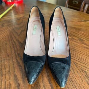 PRADA SHOES HEELS SATIN AND CROC LEATHER POINT PUMPS Size 37.5 EU‎ Womens